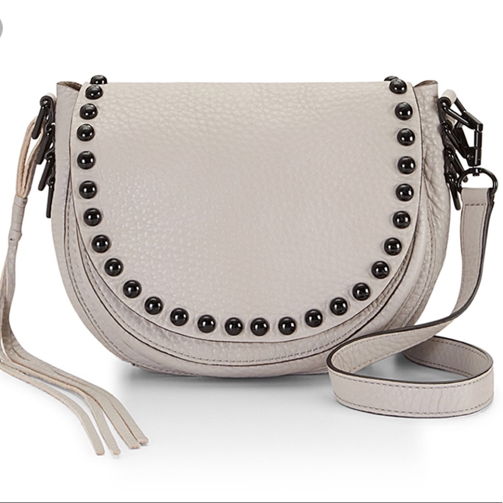 Rebecca Minkoff Unlined Studded Saddlebag In Putty
